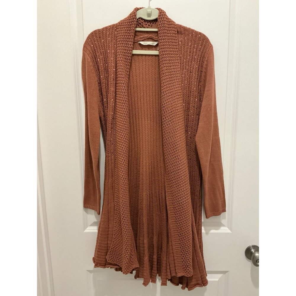 Soft Surroundings Suzette Cardigan 2X Sequins Burnt Orange L/S Long Length